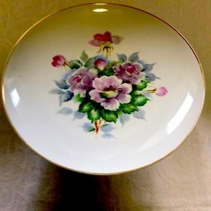 Vintage Japan hand painted cake/cookie China plate stand gold rim. Lefton/Enesco